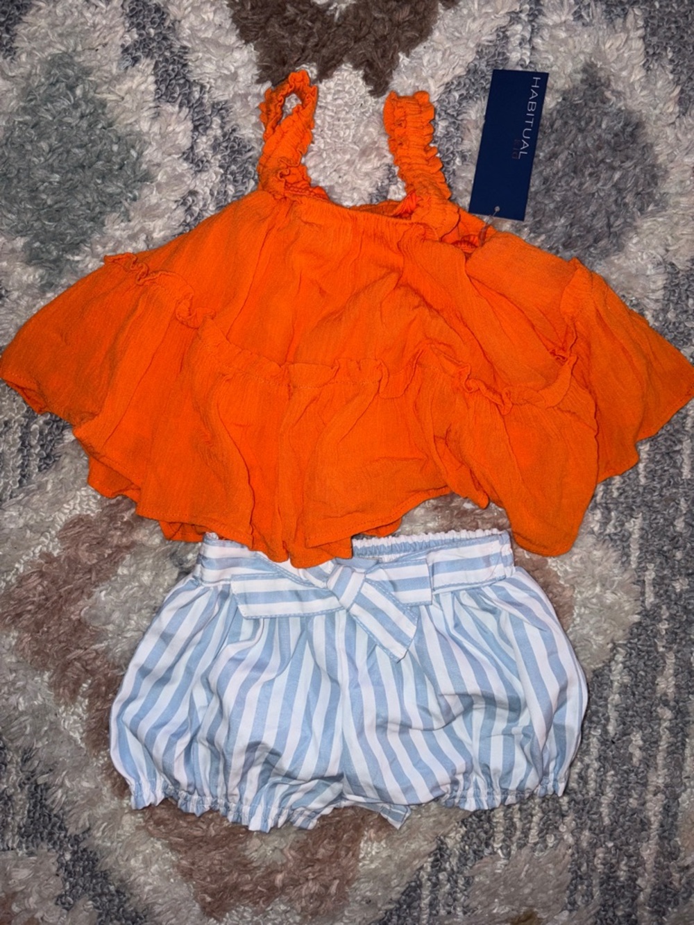 Habitual Bright Orange Ruffled Tank Top with Stripe Shorts